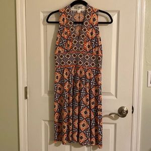 Blue/Orange/Taupe Patterned summer dress